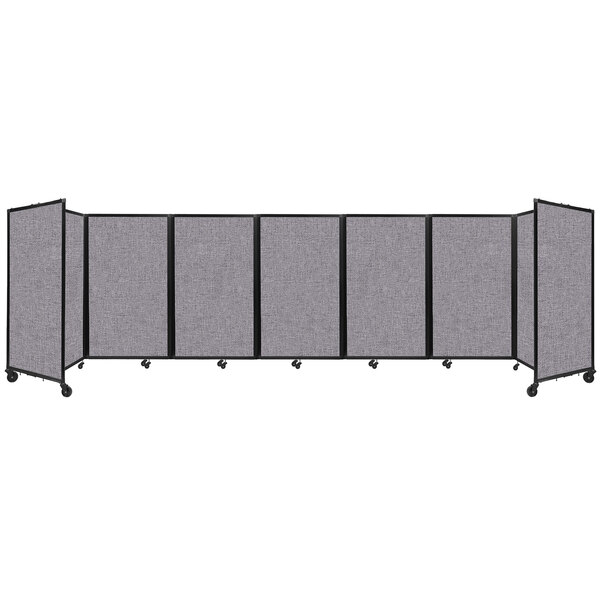 A Versare Cloud Gray room divider with black trim.