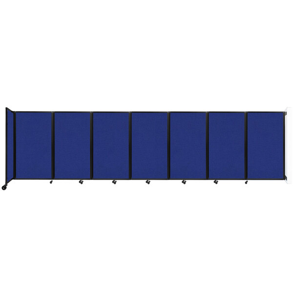 A blue rectangular Versare wall-mounted room divider with a black frame.