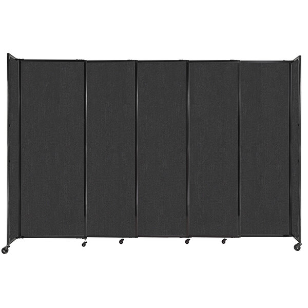 A black Versare StraightWall sliding room divider on wheels.