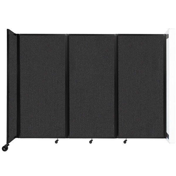 A black Versare wall-mounted room divider with four panels.