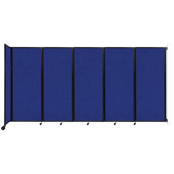 A blue rectangular Versare wall-mounted room divider with black trim.