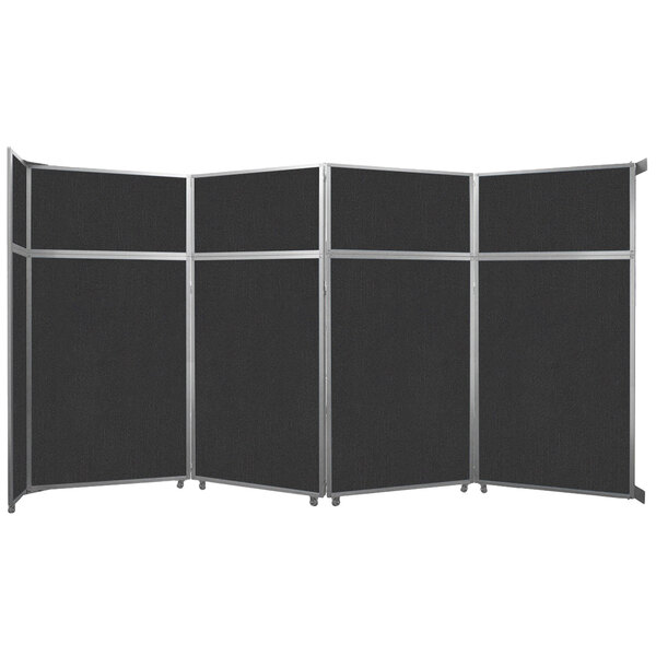 A black Versare room divider with four operable screens.