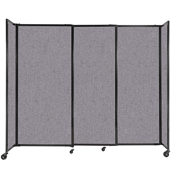 A Versare Cloud Gray StraightWall sliding room divider with wheels.