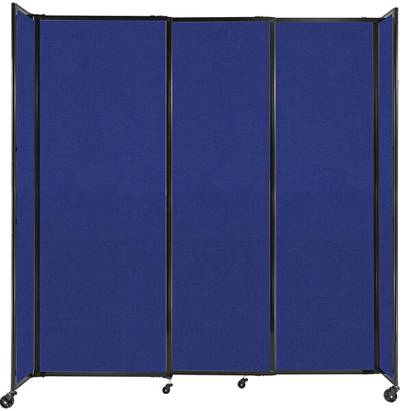 A Versare Royal Blue room divider with wheels.