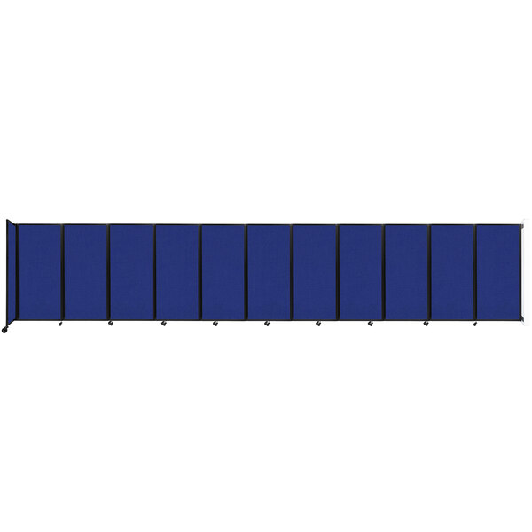 A blue rectangular wall-mounted room divider with black trim.