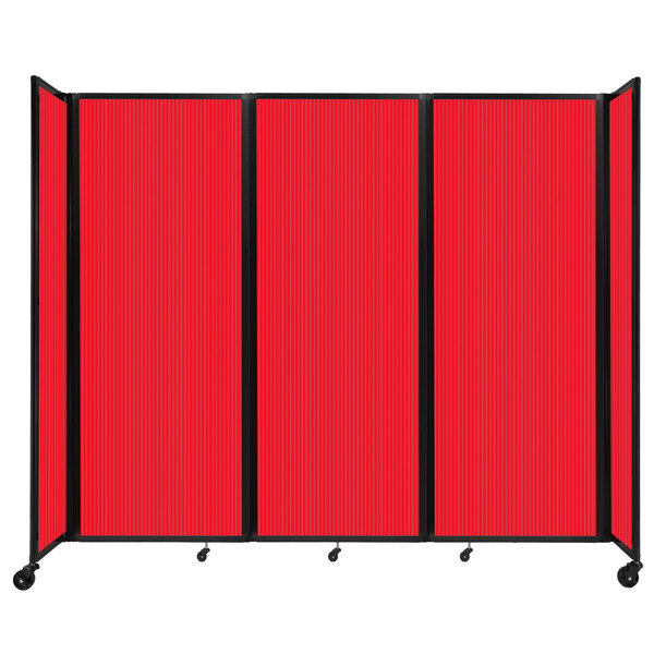 A red Versare polycarbonate room divider with black trim.