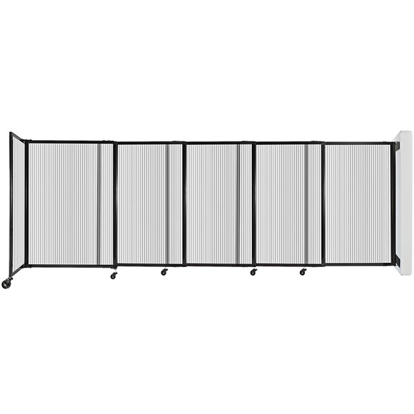 A clear poly Versare wall-mounted sliding room divider.