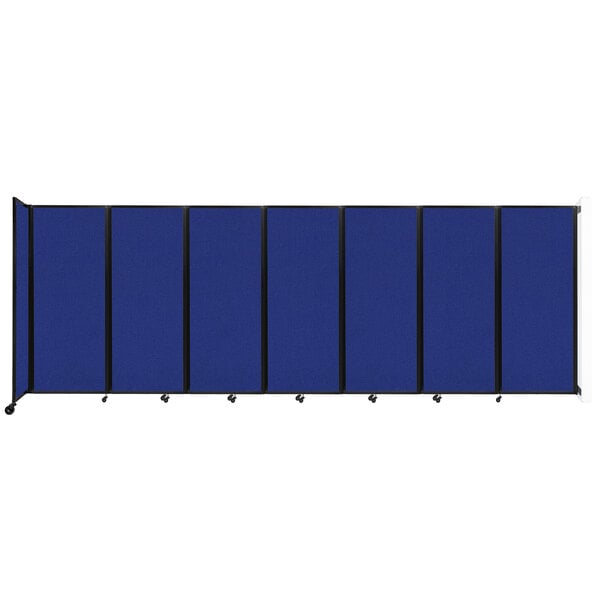 A blue rectangular Versare wall-mounted room divider with black trim.