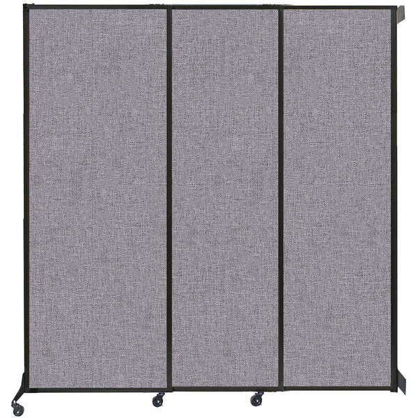 A Versare Cloud Gray wall-mounted sliding room divider with black frame.