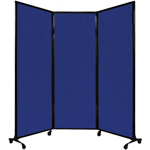 A Versare Royal Blue room divider with wheels.