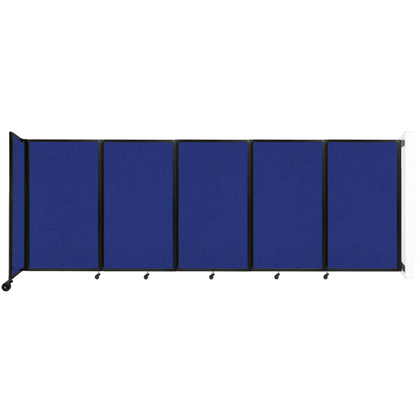 A blue rectangular Versare wall-mounted room divider with black trim.