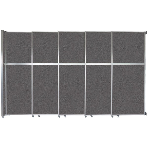 A group of grey Versare room divider panels in a metal frame.