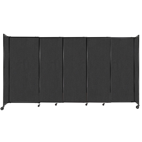 A Versare black StraightWall sliding room divider with wheels.