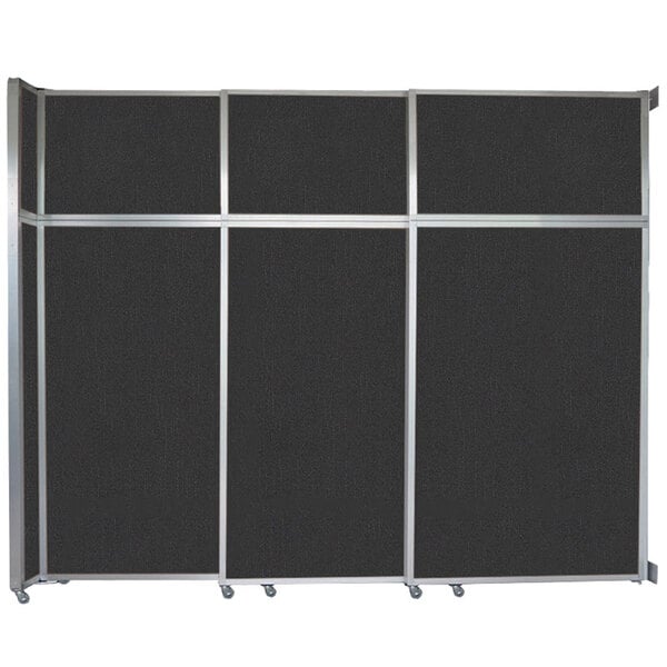 A black rectangular Versare sliding room divider with silver trim.