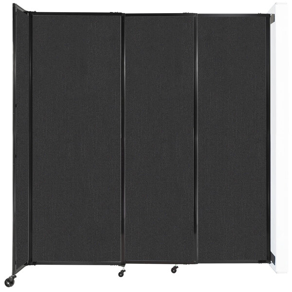 A black Versare wall-mounted sliding room divider with a black frame.