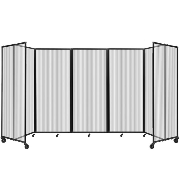 A clear polycarbonate Versare room divider with four panels.