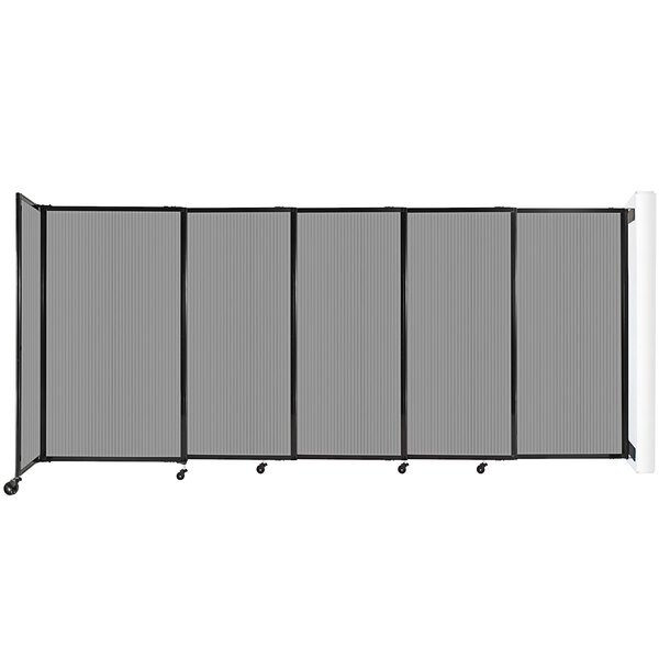 A Versare light gray wall-mounted room divider with black frame.