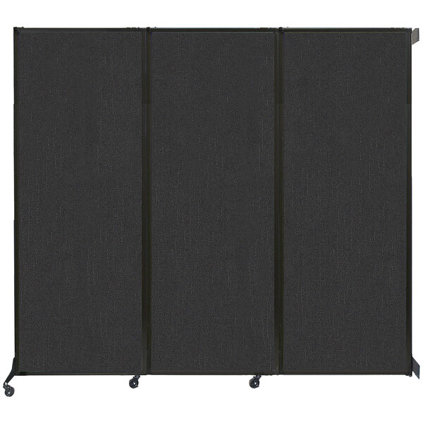 A black Versare wall-mounted folding room divider with three panels.