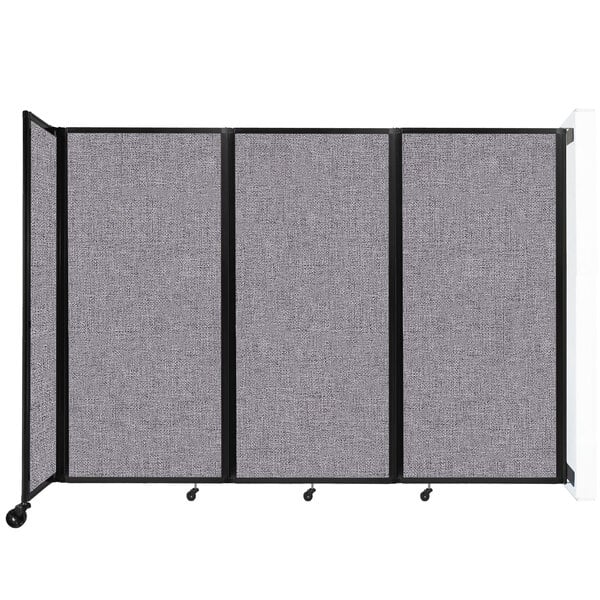 A Versare wall-mounted room divider in cloud gray with a black frame.