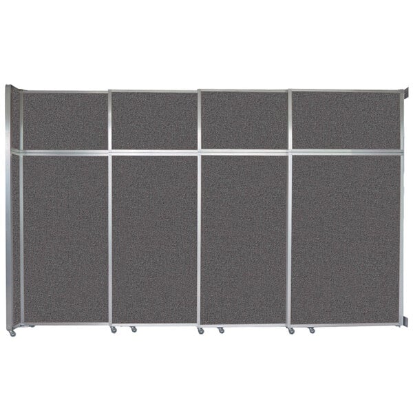 A Versare charcoal grey sliding room divider with a silver frame.