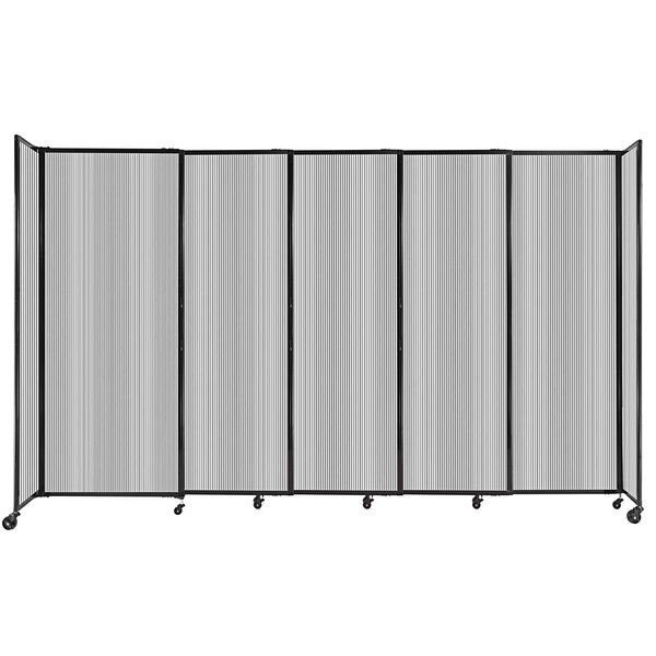A Versare room divider with a black metal frame.