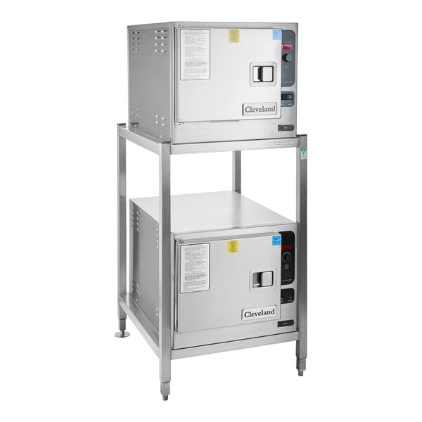 A Cleveland stainless steel double deck electric floor steamer.