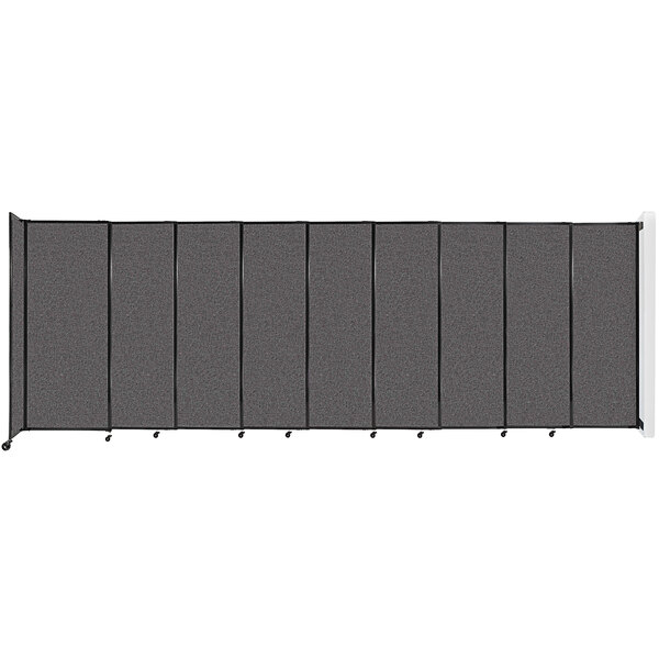 A charcoal grey Versare StraightWall wall-mounted room divider with black stripes.