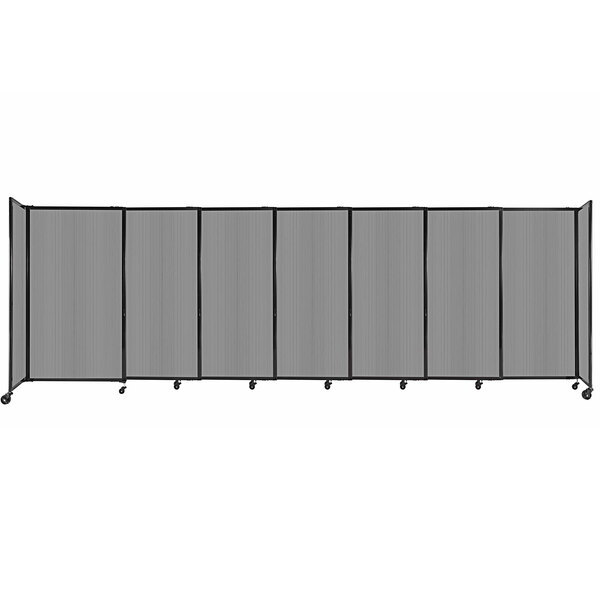 A light gray Versare Poly StraightWall sliding room divider on wheels.
