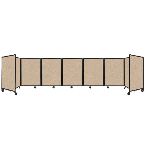 A beige Versare foldable room divider with black lines on the panels.