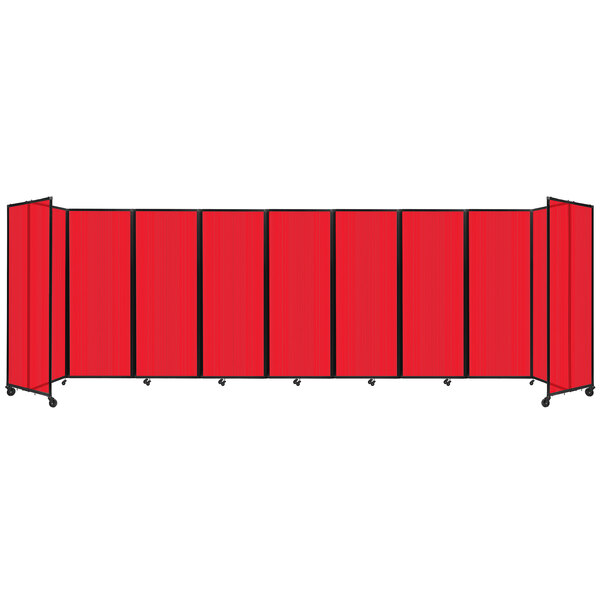 A red polycarbonate room divider with black trim.