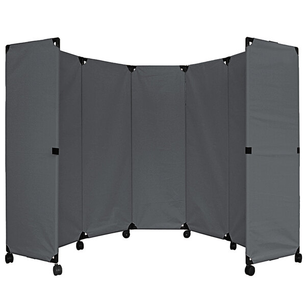 A grey Versare folding partition with wheels.