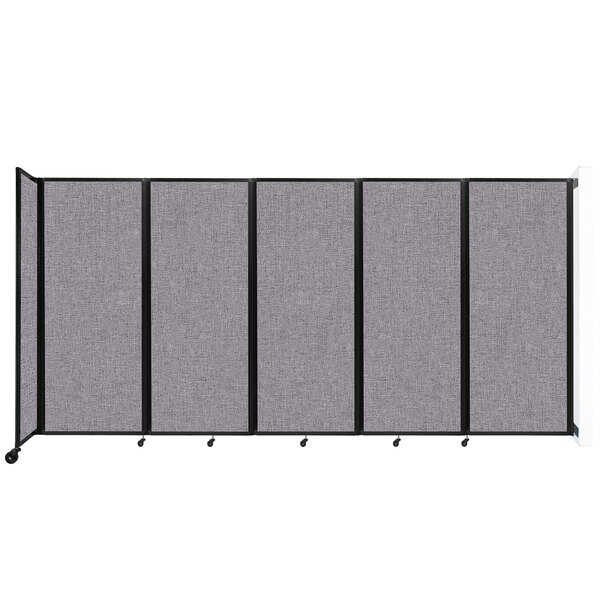 A Versare Cloud Gray wall-mounted room divider with black trim.