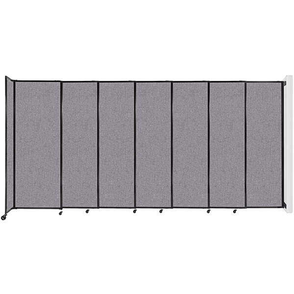 A Versare Cloud Gray StraightWall wall-mounted room divider with black trim.