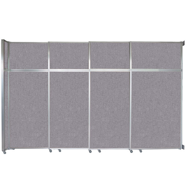 A Versare room divider with gray fabric panels.