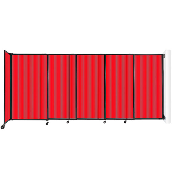 A red room divider with black trim.