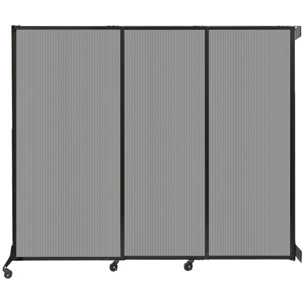 A light gray Versare Quick-Wall sliding room divider with a black frame.