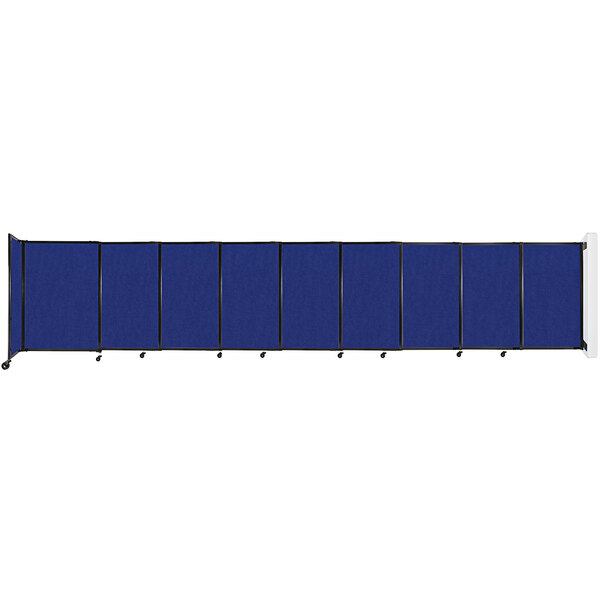 A blue Versare StraightWall sliding room divider with black trim.