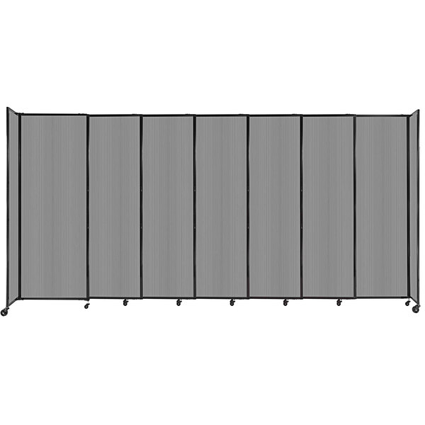A light gray Versare Poly StraightWall sliding room divider with wheels.
