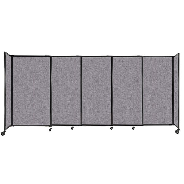 A Versare Cloud Gray StraightWall sliding room divider with a black metal frame.