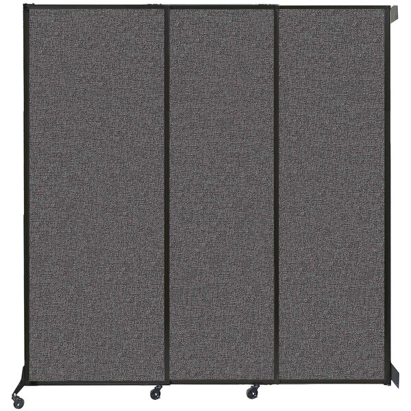 A Versare wall-mounted room divider with a gray panel and black frame.