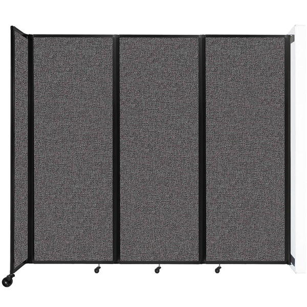 A Versare charcoal gray wall-mounted room divider with four panels.