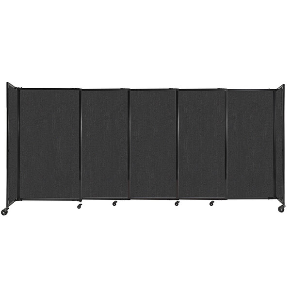 A Versare black StraightWall sliding room divider with wheels.