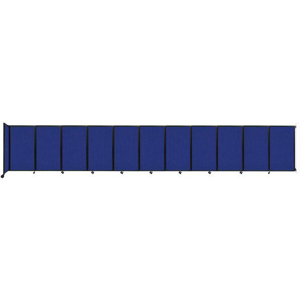 A blue rectangular Versare wall-mounted room divider with black lines.