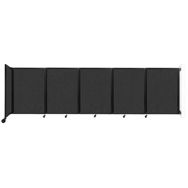A black Versare wall-mounted room divider with 14' x 4' panels.