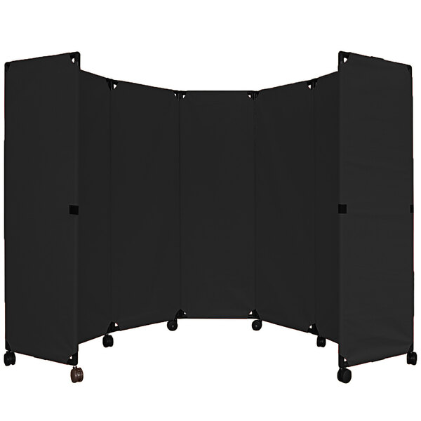 A black rectangular Versare MP10 partition screen with wheels.