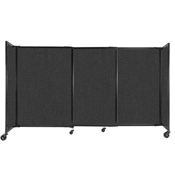 A black Versare StraightWall sliding room divider with wheels.