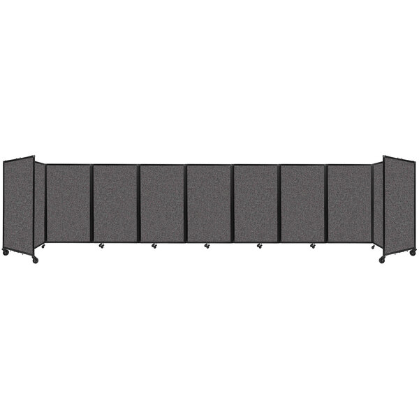 A long shot of a Versare charcoal gray foldable room divider.