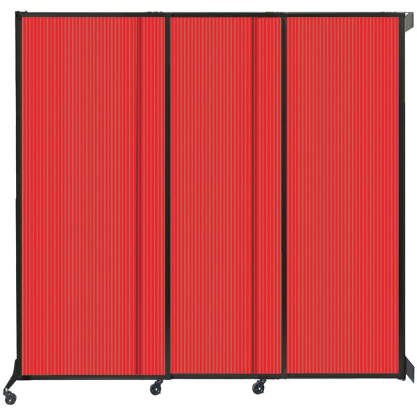 A red wall-mounted Versare Quick-Wall sliding room divider.