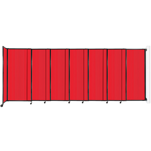 A red Versare StraightWall wall-mounted room divider.