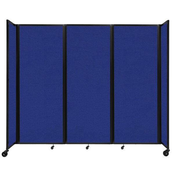 A Versare Royal Blue room divider with wheels.